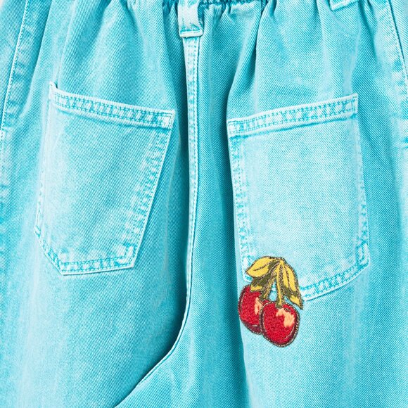 Gucci PF/19 Blue Embroidered Cherry Tapered Paperbag-Waist Jeans - Picture 8 of 16